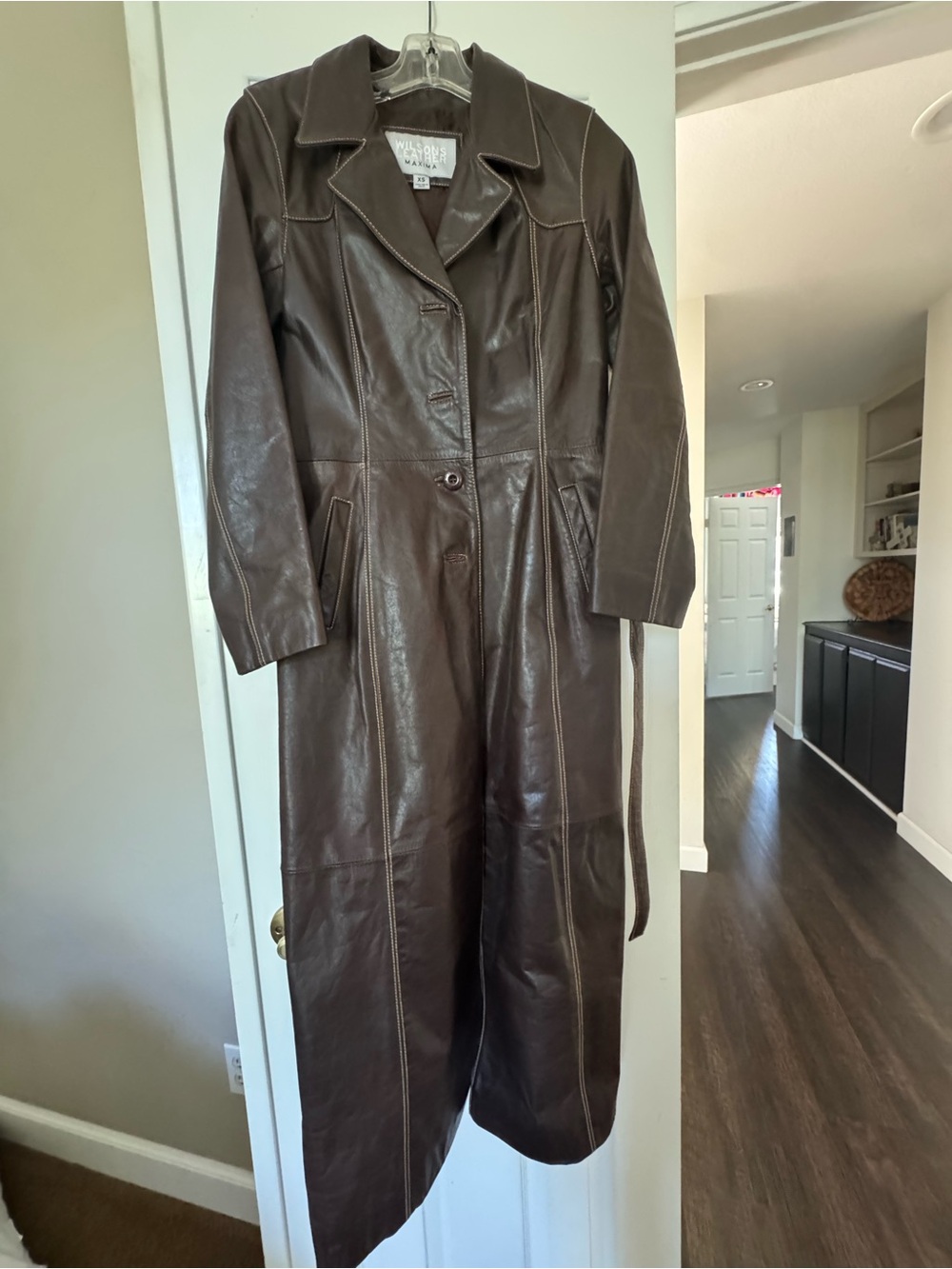 Wilsons Leather Dark Brown Long Leather Trench Coat